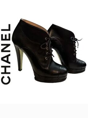 Chanel Platform Lace Up Booties